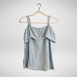 J. Crew Factory Striped Flowy Off The Shoulder Top Light Blue White Sz XXS NWT